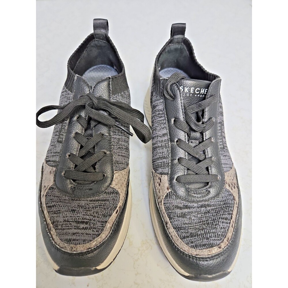 Skechers Los Angeles Snake Skin Gray/Black Shoes Women Size 7.5 Pre-Owned VGC